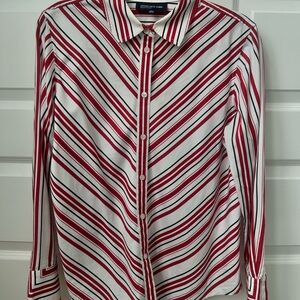 Jones New York Red, Black & White Striped Button-Down Shirt